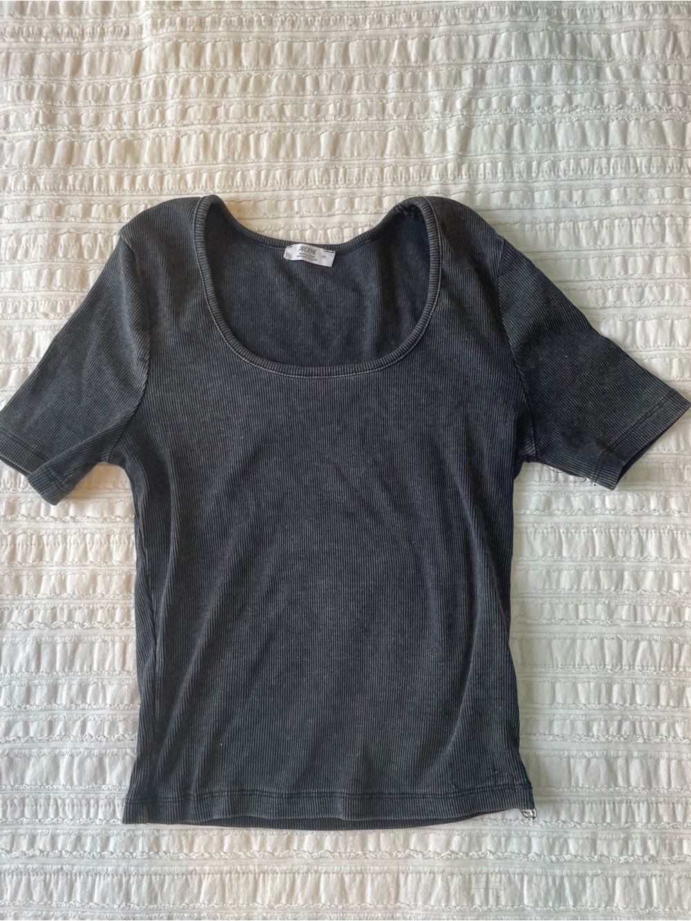 Ardene Black Scoop Neck Ribbed Short Sleeve Top